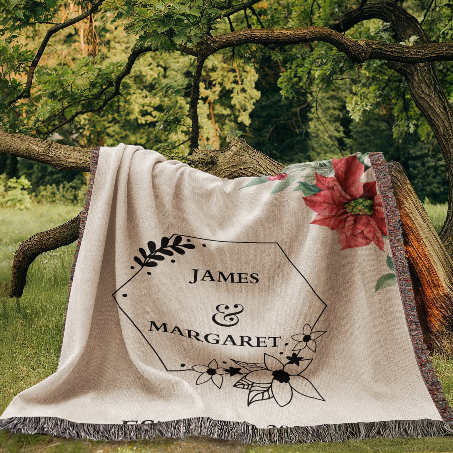 Personalized  Floral Wedding Blanket, Couples Custom Blanket, Wedding Throw Tapestry, His and Hers Gift, Mr and Mrs Blanket, Anniversary Present