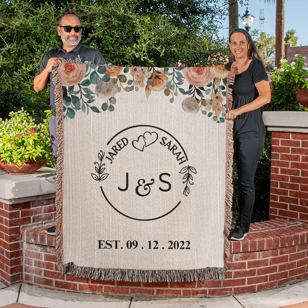 Personalized Name And Initials Anniversary Throw, Wedding Gift for Couple, Custom Blanket for Bride and Groom, Couple Name Blanket