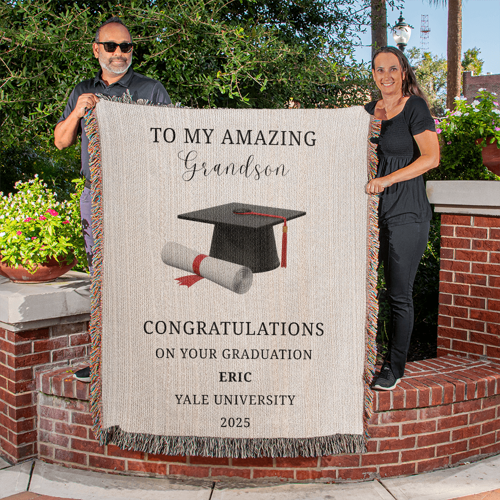 Personalized Graduation Blanket, Custom Name Blanket, University Graduate Gift, Graduation Cap & Scroll Design, College Keepsake