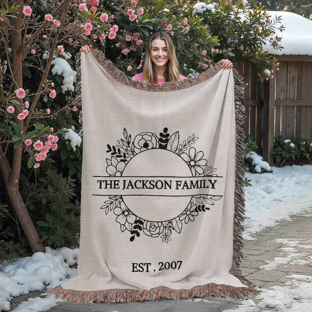 Personalized  Blanket Family Name Gift, Custom Throw Blanket, Customized Holiday Woven  Décor, Custom Christmas Gift For Mom