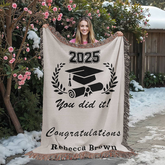 Personalized Graduation Blanket with Name, Customized Graduation Gifts, Custom Grad Gift, High School Grad Gift Ideas for Him & Her