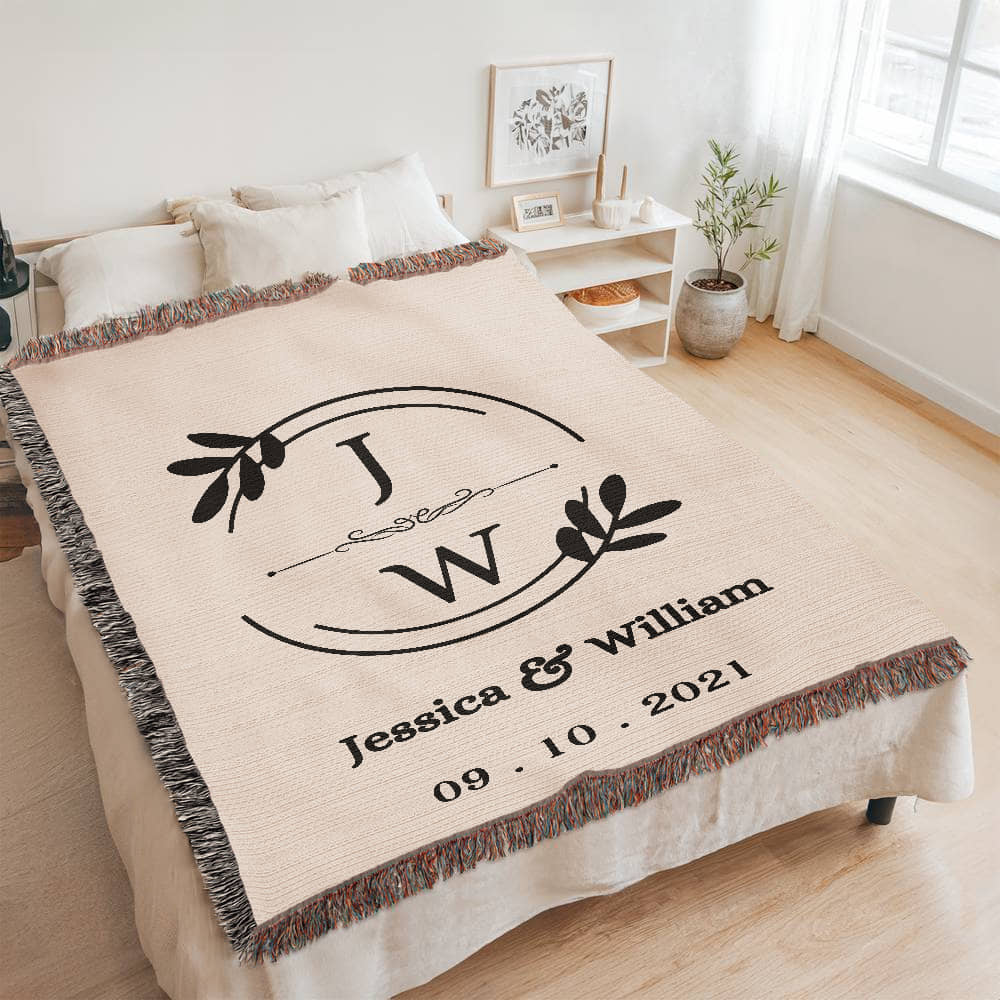 His & Her Names Tapestry, Personalized Last Name Blanket, Wedding Monogram Gift, Anniversary Mr and Mrs Keepsake, Custom Couple Art