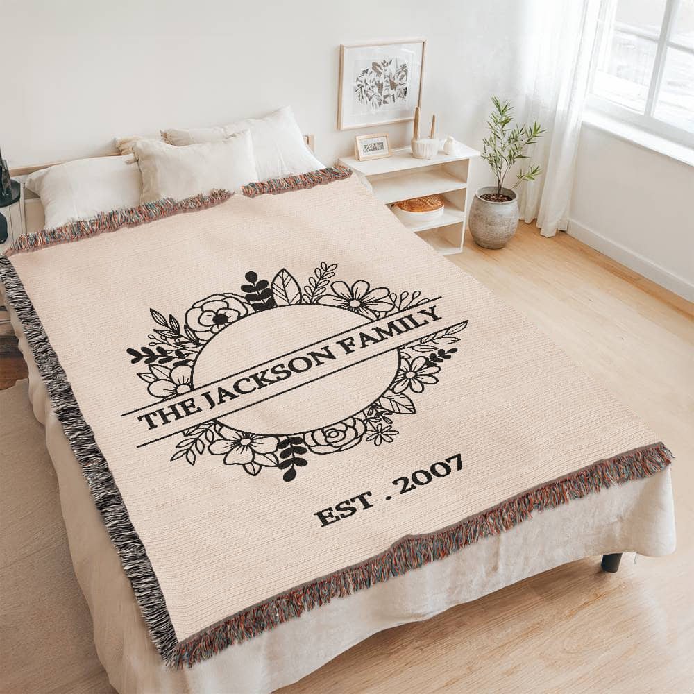 Personalized  Blanket Family Name Gift, Custom Throw Blanket, Customized Holiday Woven  Décor, Custom Christmas Gift For Mom