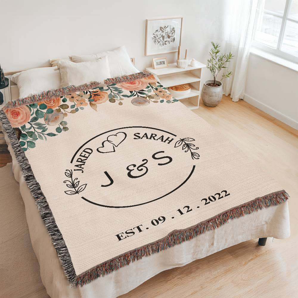 Personalized Name And Initials Anniversary Throw, Wedding Gift for Couple, Custom Blanket for Bride and Groom, Couple Name Blanket
