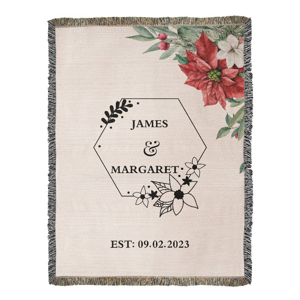 Personalized  Floral Wedding Blanket, Couples Custom Blanket, Wedding Throw Tapestry, His and Hers Gift, Mr and Mrs Blanket, Anniversary Present