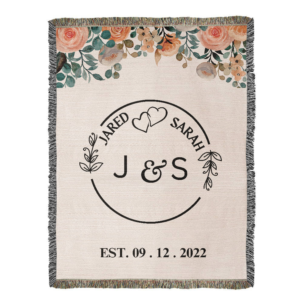 Personalized Name And Initials Anniversary Throw, Wedding Gift for Couple, Custom Blanket for Bride and Groom, Couple Name Blanket