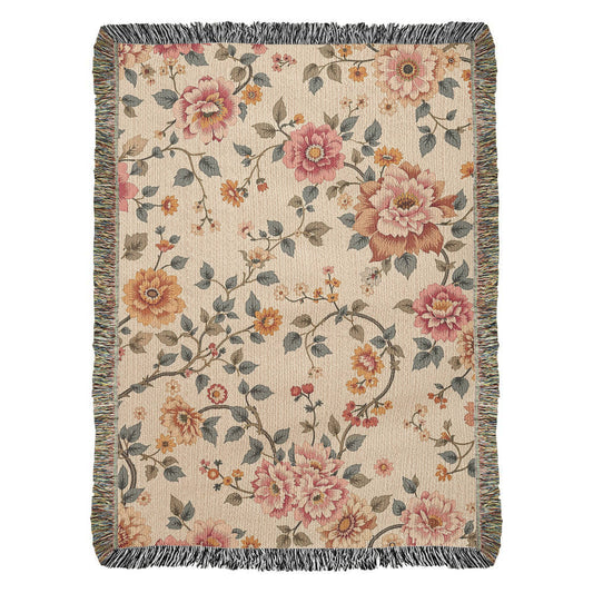 Cottage Floral Tapestry Blanket, Vintage Flowing Vines Cottagecore Floral Tapestry, Cozy Floral Woven Throw Blanket, Housewarming Quilt