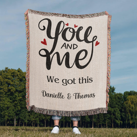 You and Me Couple's Woven Engagement Blanket, Wedding Gift for Couple, Proposal Blanket, Cotton Anniversary Gift, Mother's Day Gift