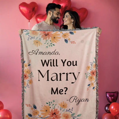 Custom Proposal Woven Blanket, Will You Marry Me Blanket, Marriage Proposal Ideas, Marry Me Personalised Throw, Unique Floral Proposal Gift