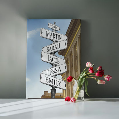 Personalized Family Names Street Sign, Custom Family Birth Dates Canvas, Family Decor Art, Gift for Family Legacy, Personalized Home Decor