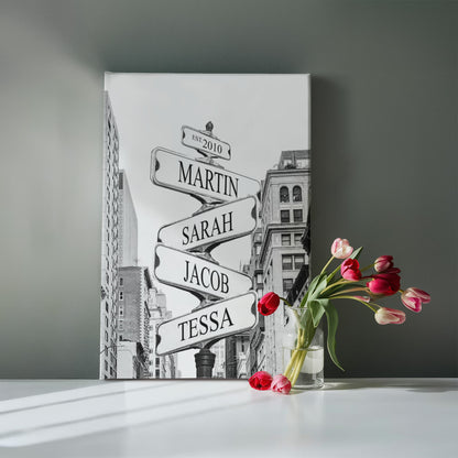 Personalized Family Names Street Sign, Family Birth Dates, Custom Canvas, Family Decor, Gift for Family, Family Legacy Art