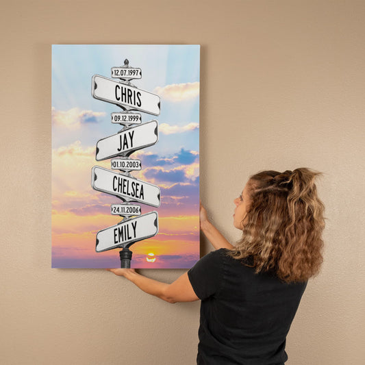 Personalized Family Canvas, Vintage Street Sign, Premium Multi-Names Art, Birthday Wall Art Gift, Unique Family Home Decor