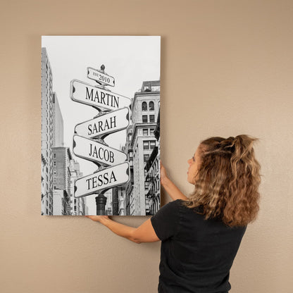 Personalized Family Names Street Sign, Family Birth Dates, Custom Canvas, Family Decor, Gift for Family, Family Legacy Art