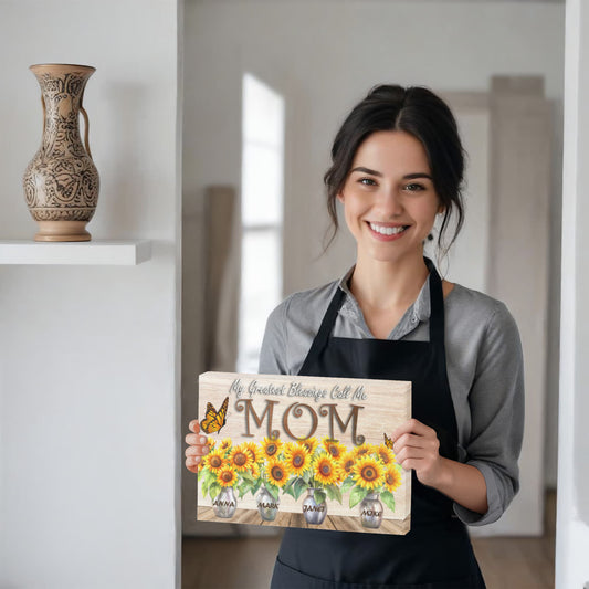 Gifts For Mom, Personalized Sunflower Sign With Kids Name, Birthday Gifts Canvas, Sunflower Decor, Mother Birthday Present