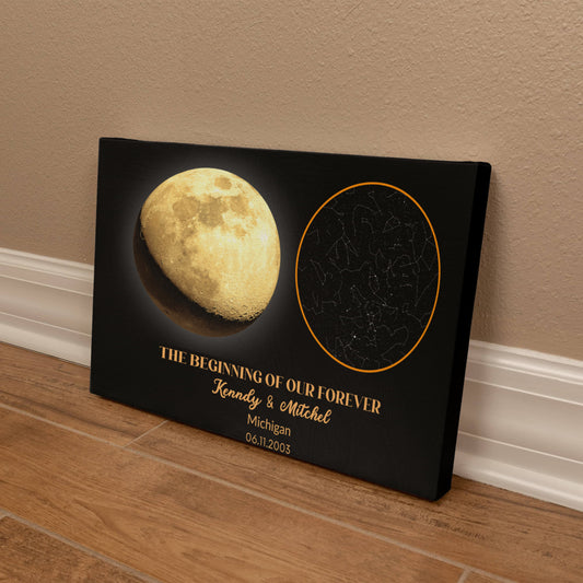The beginning of our forever couples anniversary moon phase starmap