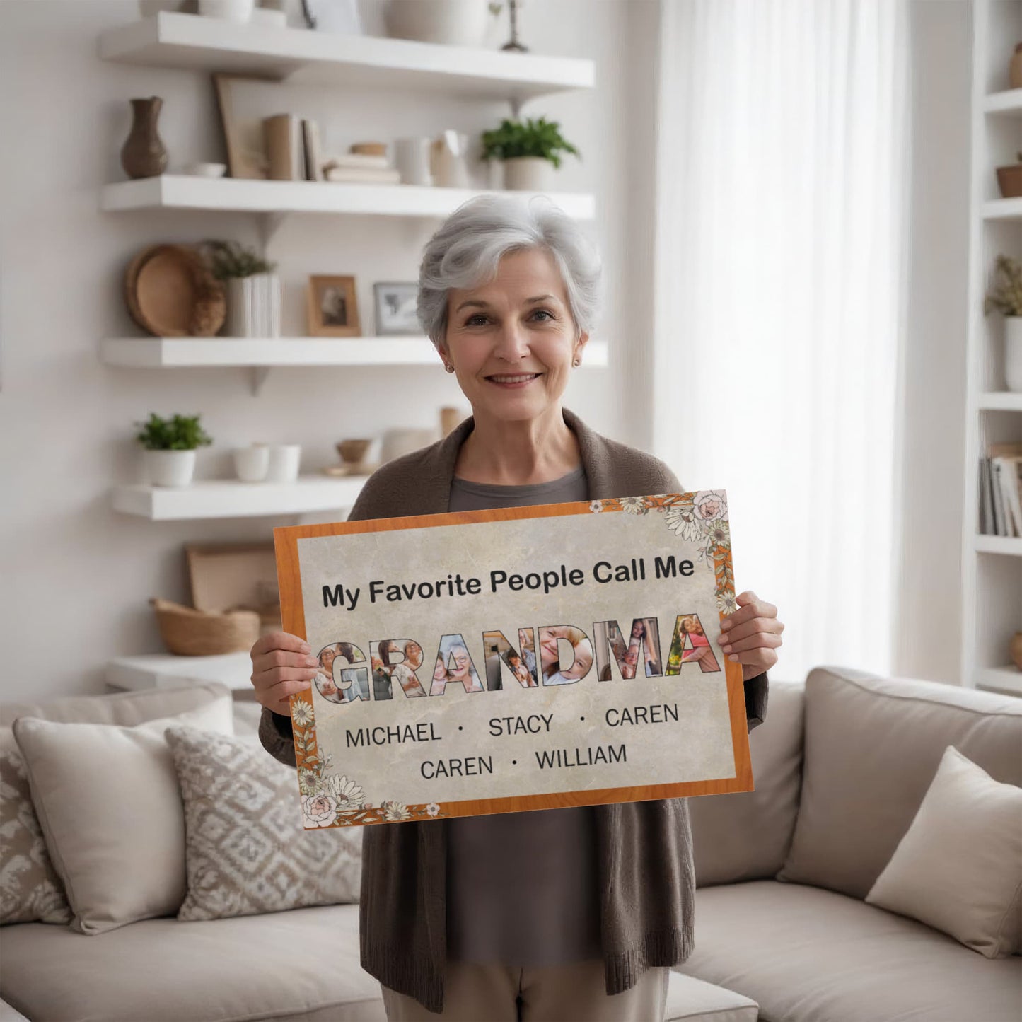 Personalized Mother Day Gifts For Grandma, Custom Photo Collage Canvas, Grandma Sign With Kids Names, Unique Grandkids Gift Ideas