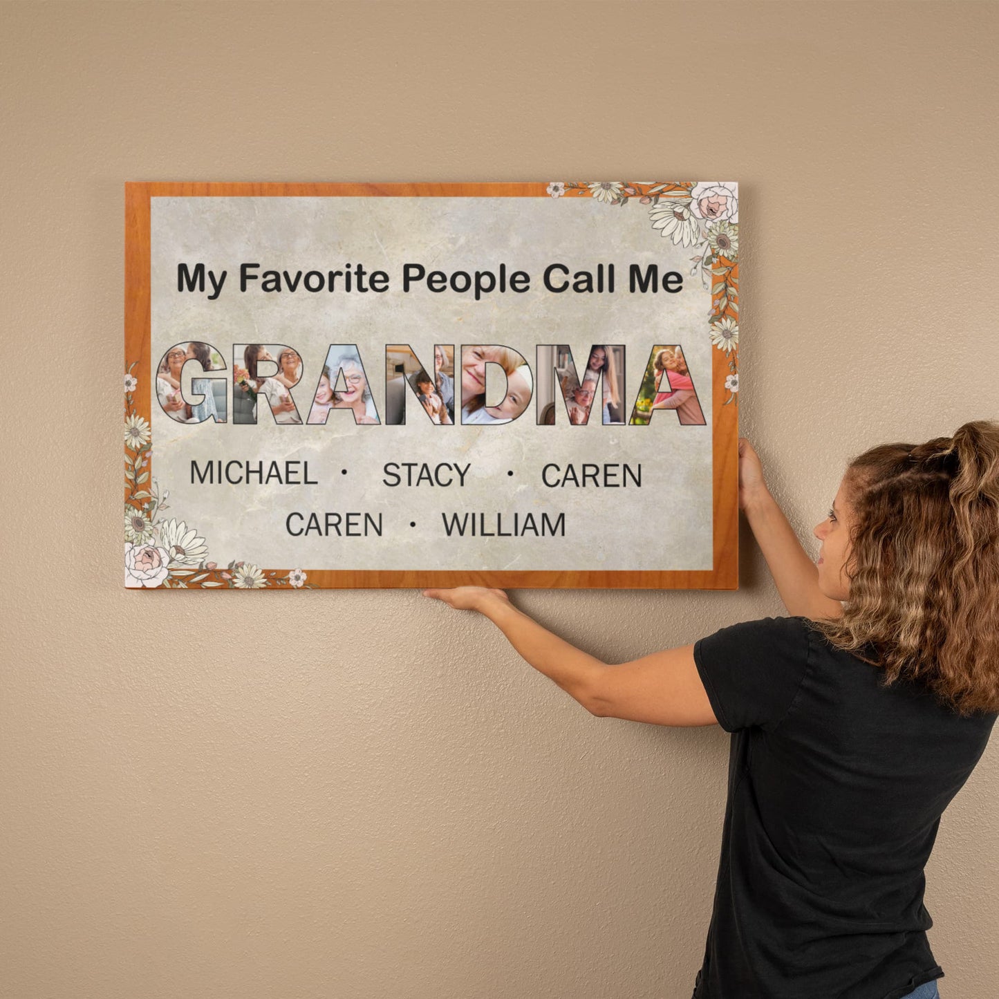 Personalized Mother Day Gifts For Grandma, Custom Photo Collage Canvas, Grandma Sign With Kids Names, Unique Grandkids Gift Ideas
