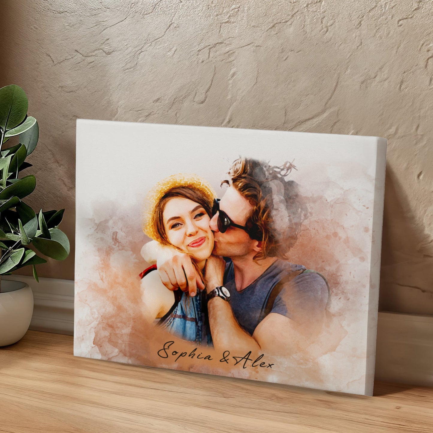Personalized Watercolor Couples Canvas