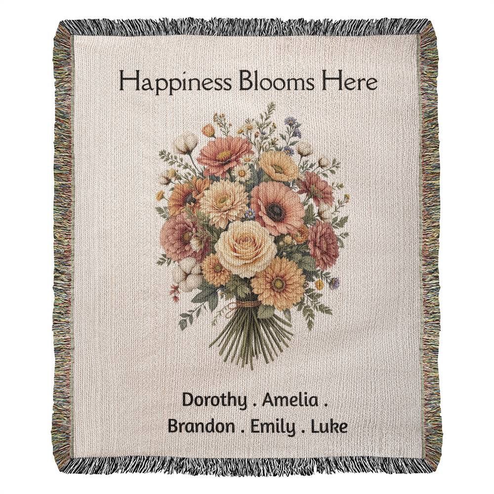 Nana's Garden Blanket, Personalized Cotton  Throw, Floral Birth Flower Gift, Grandparent Keepsake, Custom Family Name Blanket, Mother's Day Gift