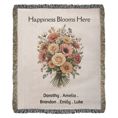 Nana's Garden Blanket, Personalized Cotton  Throw, Floral Birth Flower Gift, Grandparent Keepsake, Custom Family Name Blanket, Mother's Day Gift