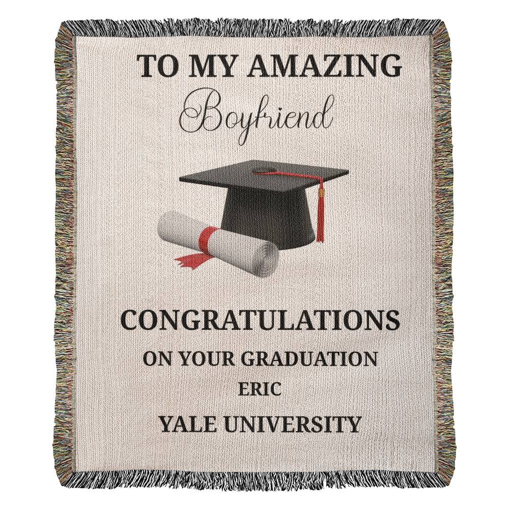 To My Boyfriend Graduation Blanket, Custom Name & University, Personal Throw Gift - Cap and Scroll Design, College Grad Gift