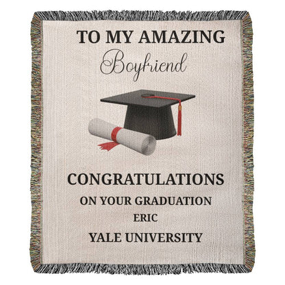 To My Boyfriend Graduation Blanket, Custom Name & University, Personal Throw Gift - Cap and Scroll Design, College Grad Gift