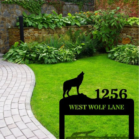 Personalized Wolf Address Metal Stake, Horizontal Address Sign, Address Signage, House Address, Metal House Number Stake, Customized Address
