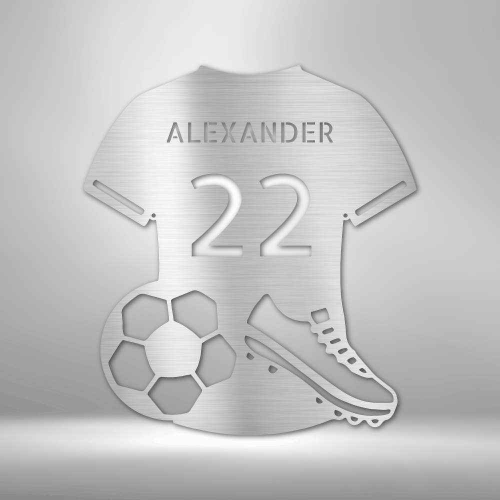 Personalized Soccer Jersey Metal Sign, Wall Hanging Decoration, Birthday Gift For Soccer Loving Son, Kids Room Wall Art.