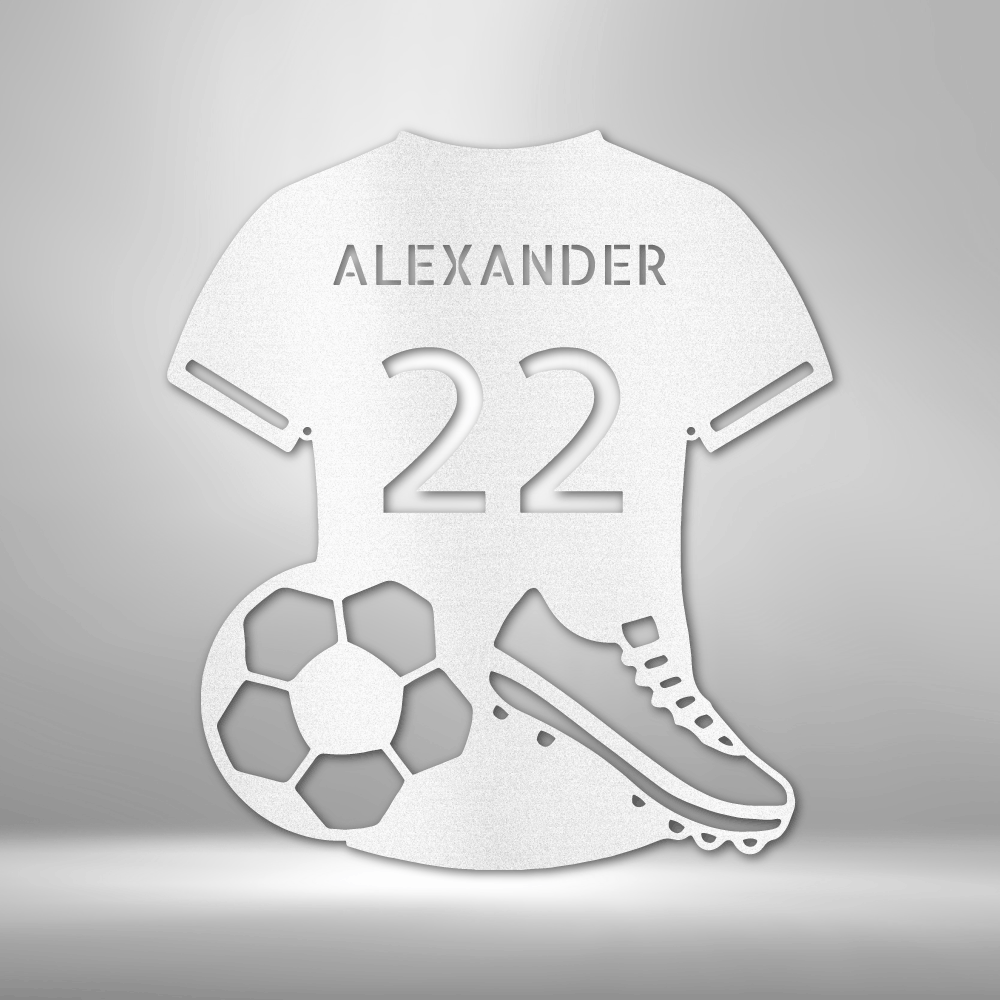 Personalized Soccer Jersey Metal Sign, Wall Hanging Decoration, Birthday Gift For Soccer Loving Son, Kids Room Wall Art.