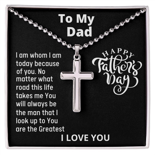 To My Dad, Stainless Cross Necklace W/Ball chain, Christmas Gift For Born Again Dad, Birthday Gift For Him, Men Jewelry, From Loving Daughter.