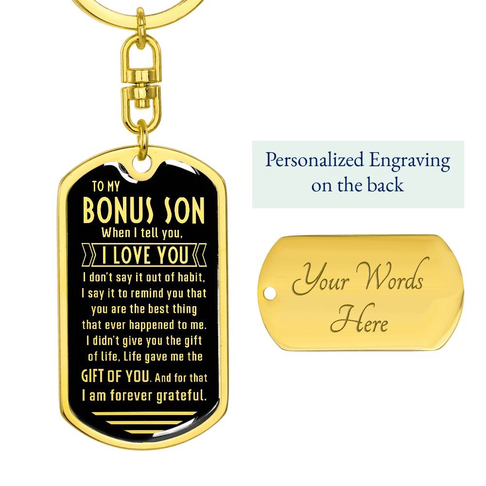 Bonus Son Keychain, Stepson Gift, Gift for Bonus Son from Stepdad or Stepmom, Bonus Son Birthday Gift, Christmas Gift - Family Gear Collections