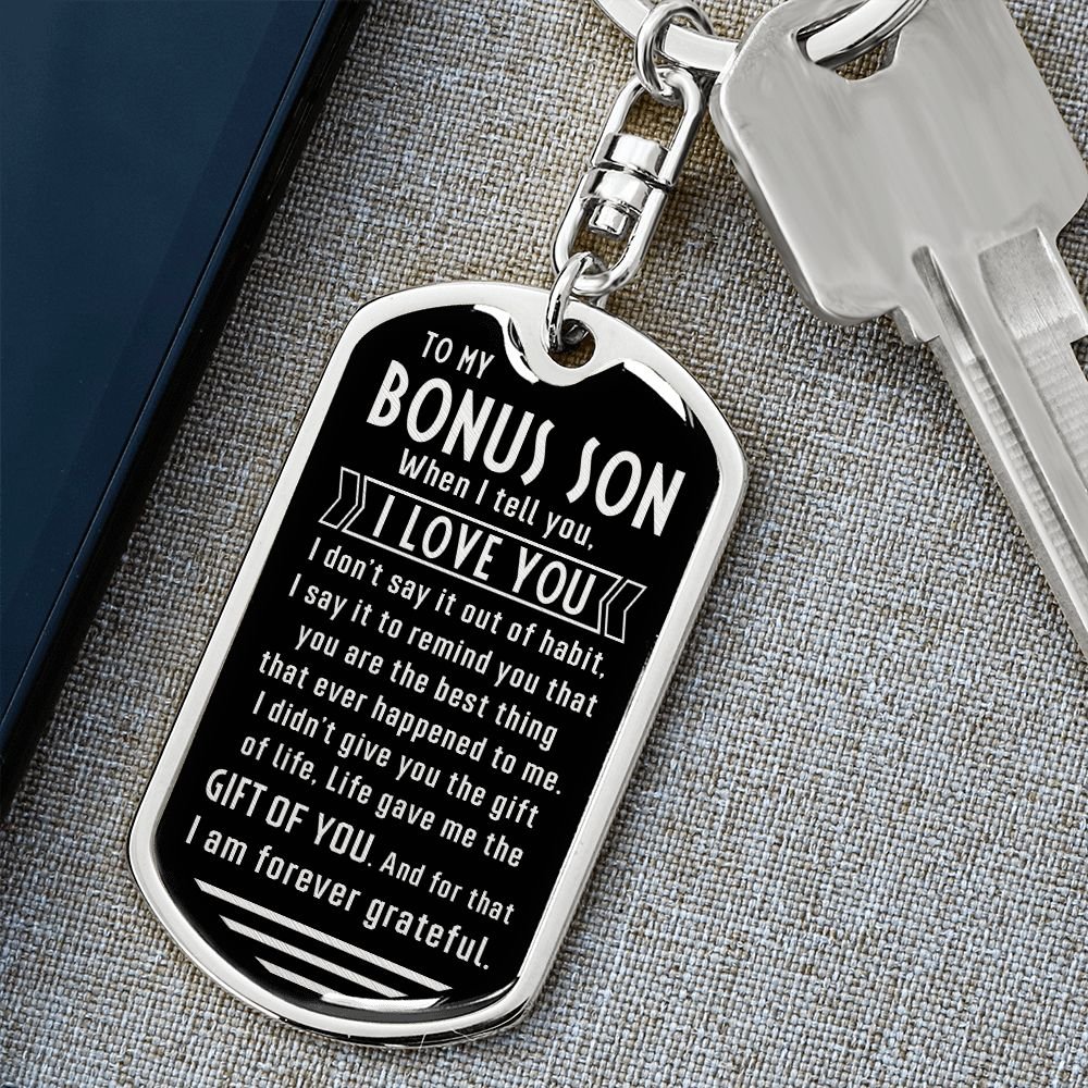 Bonus Son Keychain, Stepson Gift, Gift for Bonus Son from Stepdad or Stepmom, Bonus Son Birthday Gift, Christmas Gift - Family Gear Collections