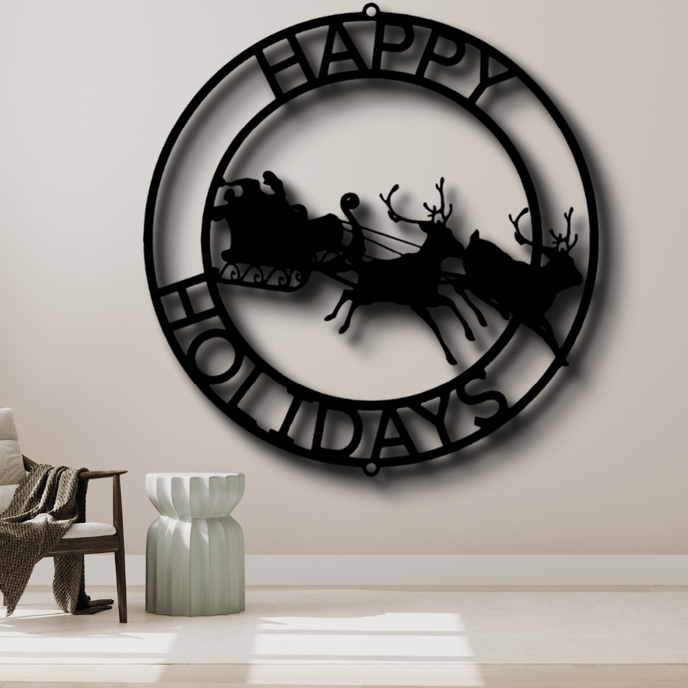 Christmas Cheer Metal Sign, Reindeers Metal Sign, Happy Holidays Wall Art, Winter Decor, Christmas Gift. - Family Gear Collections