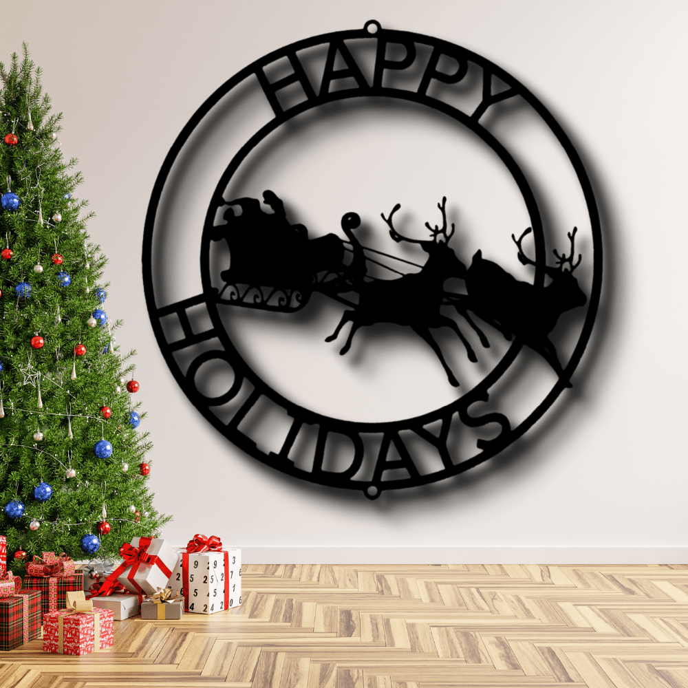 Christmas Cheer Metal Sign, Reindeers Metal Sign, Happy Holidays Wall Art, Winter Decor, Christmas Gift. - Family Gear Collections