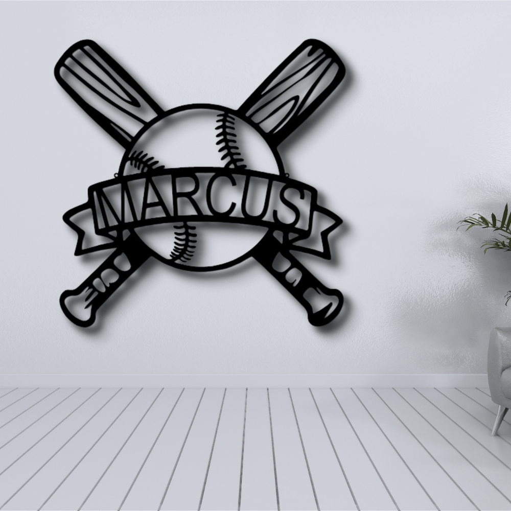 Custom Baseball Metal Sign, Personalized Name Baseball Bat and Ball Wall Art Decor, Birthday Gift For A Baseball Player, Indoor Wall Art Hangings, Christmas Gift From Dad. - Family Gear Collections