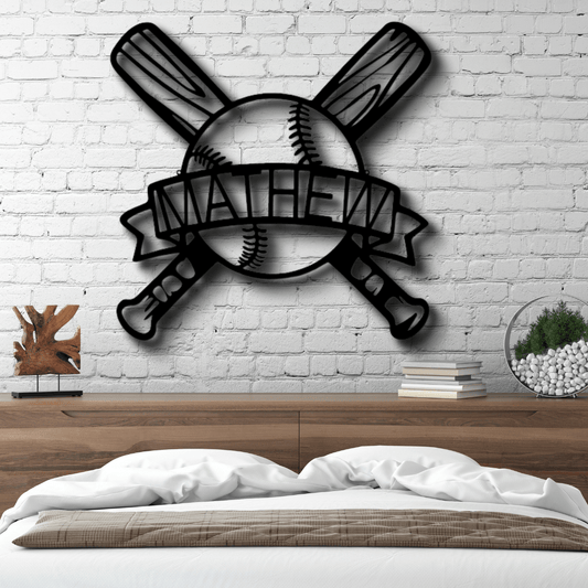 Custom Baseball Metal Sign, Personalized Name Baseball Bat and Ball Wall Art Decor, Birthday Gift For A Baseball Player, Indoor Wall Art Hangings, Christmas Gift From Dad. - Family Gear Collections