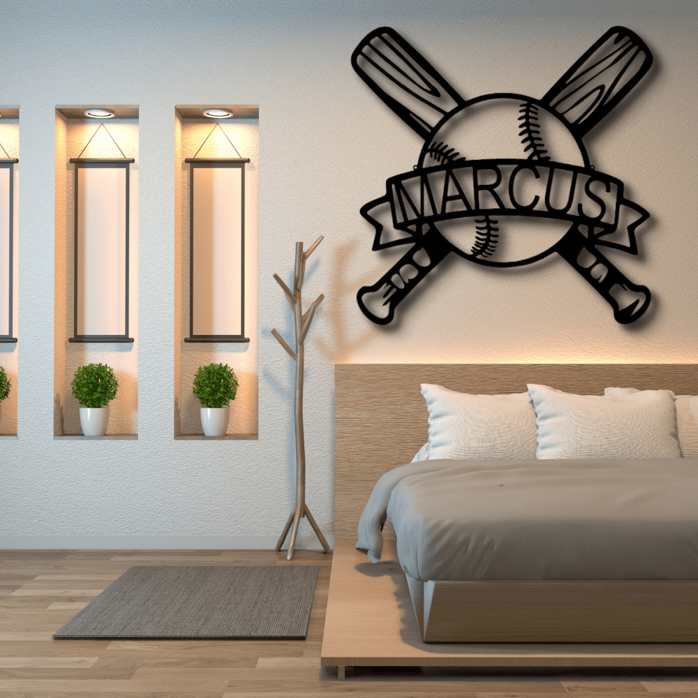 Custom Baseball Metal Sign, Personalized Name Baseball Bat and Ball Wall Art Decor, Birthday Gift For A Baseball Player, Indoor Wall Art Hangings, Christmas Gift From Dad. - Family Gear Collections
