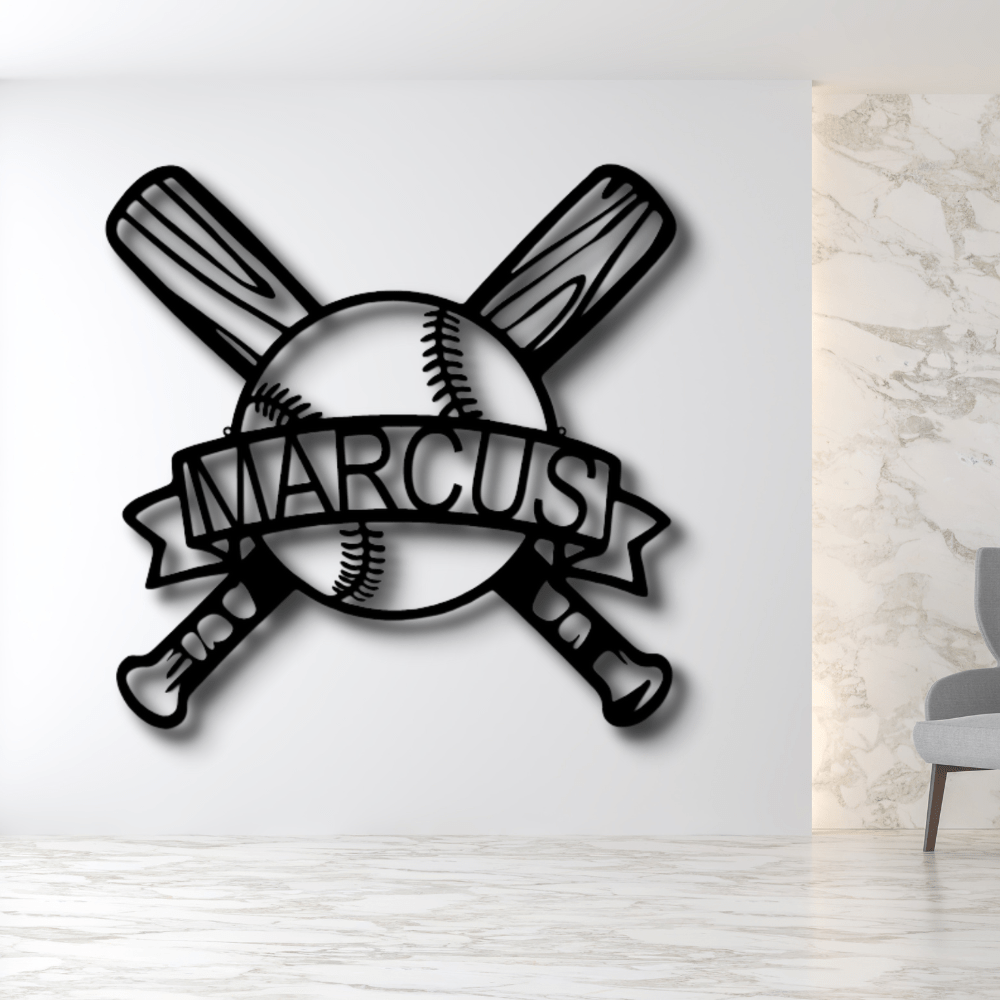 Custom Baseball Metal Sign, Personalized Name Baseball Bat and Ball Wall Art Decor, Birthday Gift For A Baseball Player, Indoor Wall Art Hangings, Christmas Gift From Dad. - Family Gear Collections