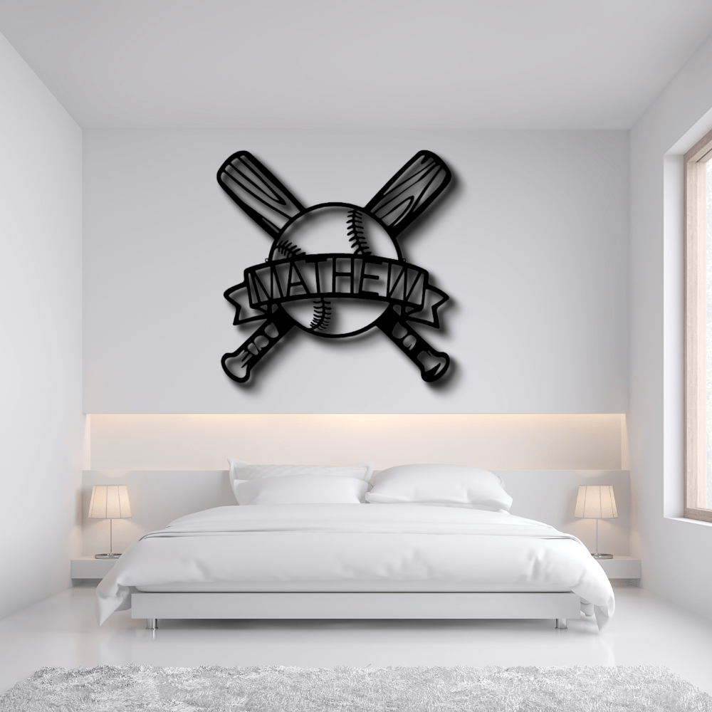 Custom Baseball Metal Sign, Personalized Name Baseball Bat and Ball Wall Art Decor, Birthday Gift For A Baseball Player, Indoor Wall Art Hangings, Christmas Gift From Dad. - Family Gear Collections