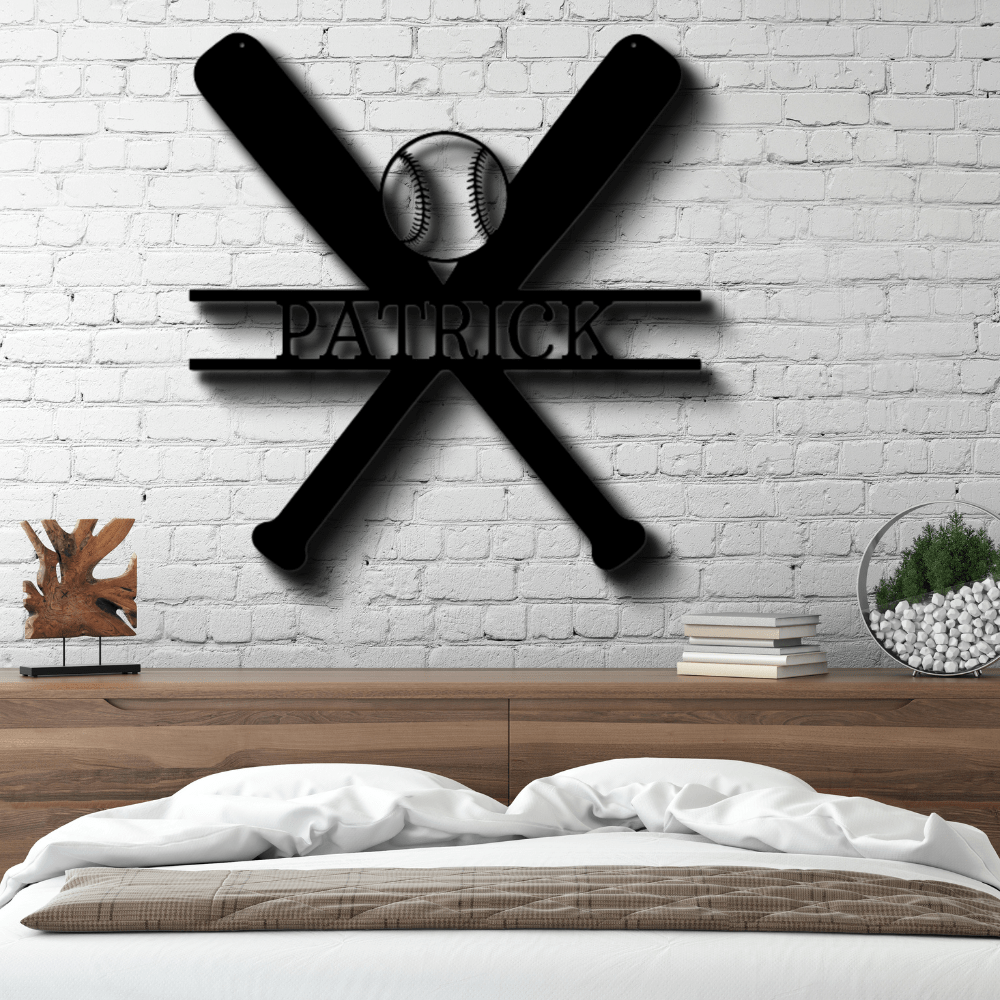 Custom Batter Up Baseball Bat Metal Sign, Personalized Name Baseball Bat And Ball Monogram, Birthday Gift For A Baseball Player, Sports Lover Gift. - Family Gear Collections