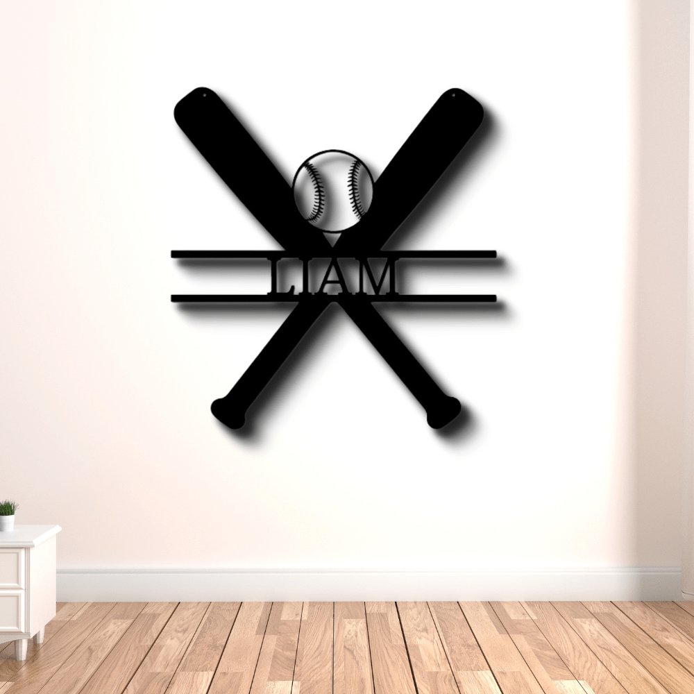 Custom Batter Up Baseball Bat Metal Sign, Personalized Name Baseball Bat And Ball Monogram, Birthday Gift For A Baseball Player, Sports Lover Gift. - Family Gear Collections