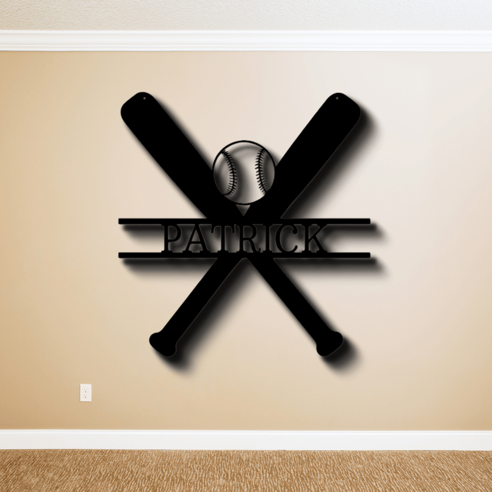 Custom Batter Up Baseball Bat Metal Sign, Personalized Name Baseball Bat And Ball Monogram, Birthday Gift For A Baseball Player, Sports Lover Gift. - Family Gear Collections