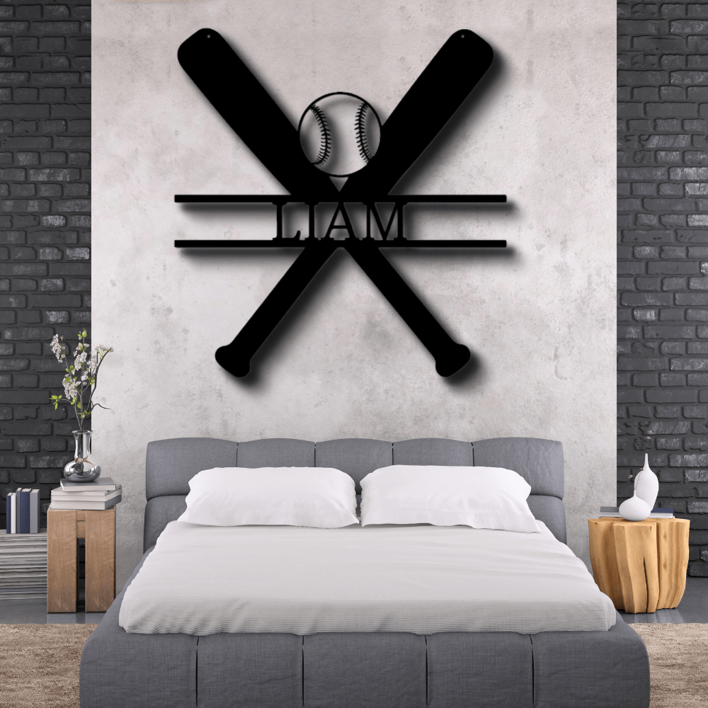 Custom Batter Up Baseball Bat Metal Sign, Personalized Name Baseball Bat And Ball Monogram, Birthday Gift For A Baseball Player, Sports Lover Gift. - Family Gear Collections