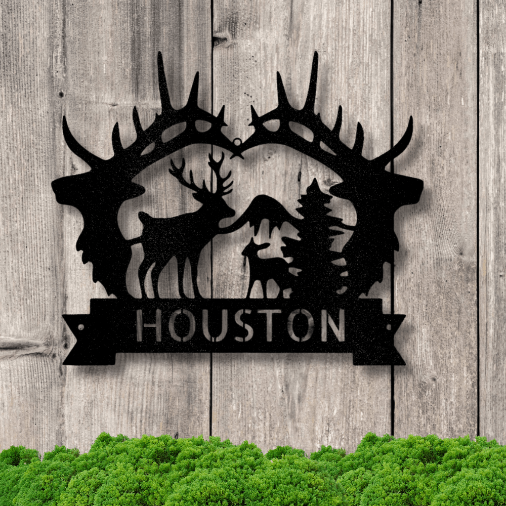 Custom Big Antler Monogram, Family Name Plaque, Cabin Metal Sign, Mountain Wedding Wall Art, Indoor Outdoor Sign, Deer Metal Sign - Family Gear Collections