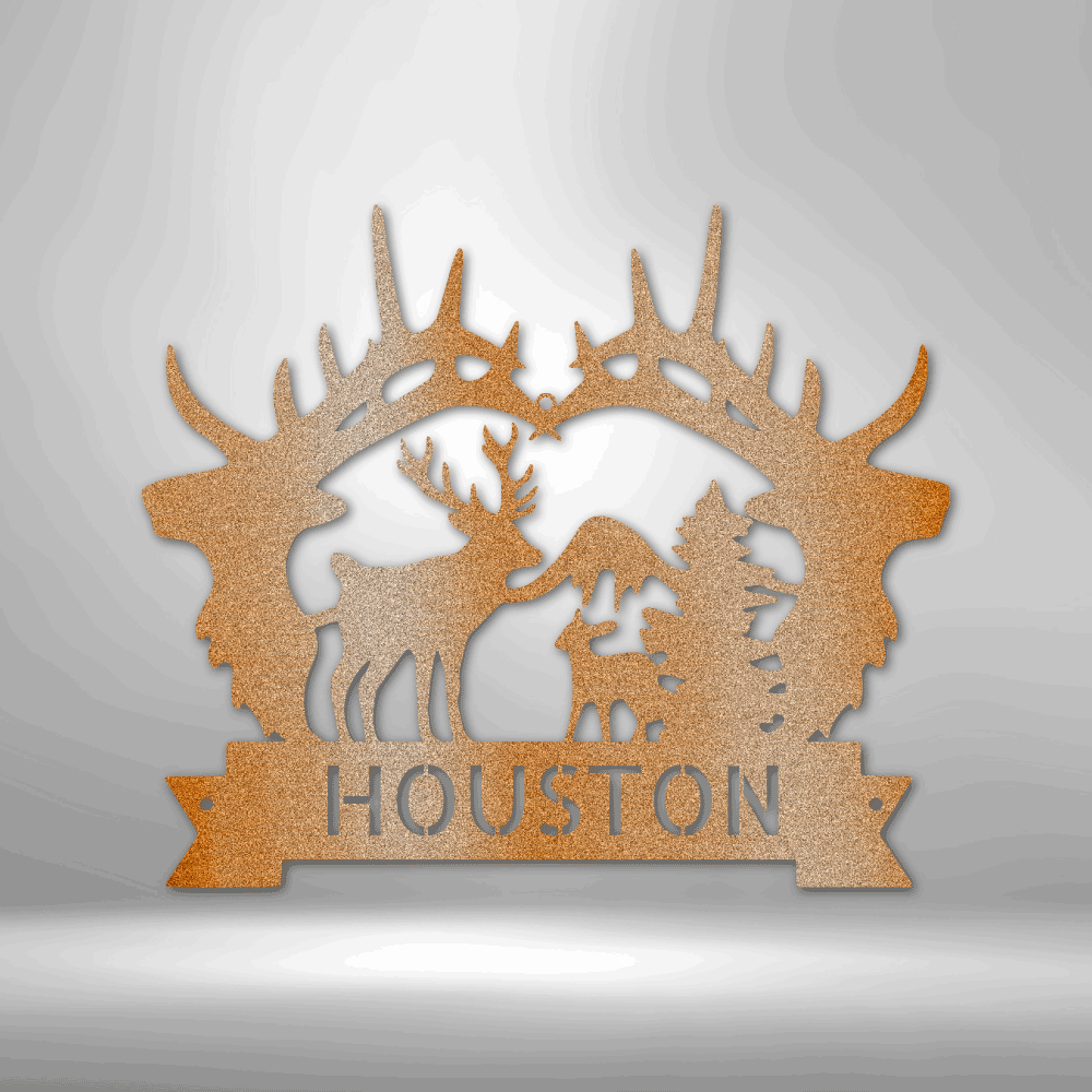 Custom Big Antler Monogram, Family Name Plaque, Cabin Metal Sign, Mountain Wedding Wall Art, Indoor Outdoor Sign, Deer Metal Sign - Family Gear Collections