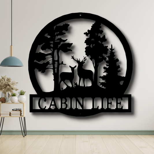 Custom Deer In The Woods Metal Sign, Personalized Deer In The Woods Metal Decor, Cabin Wall Hanging, - Family Gear Collections