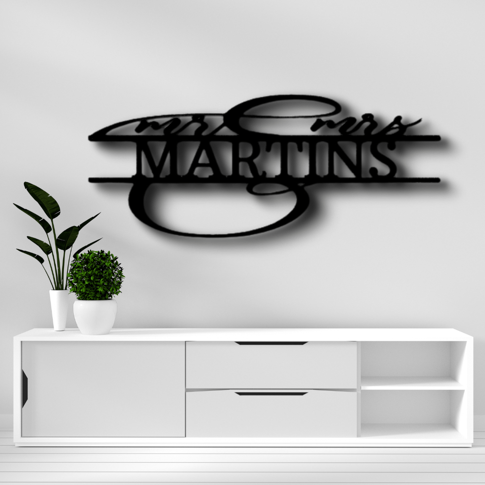 Custom Fancy Mr And Mrs Metal Sign, Personalized Mr And Mrs Monogram, Wedding Anniversary Decor, Housewarming Decor, Livingroom Wall Art Hanging. - Family Gear Collections