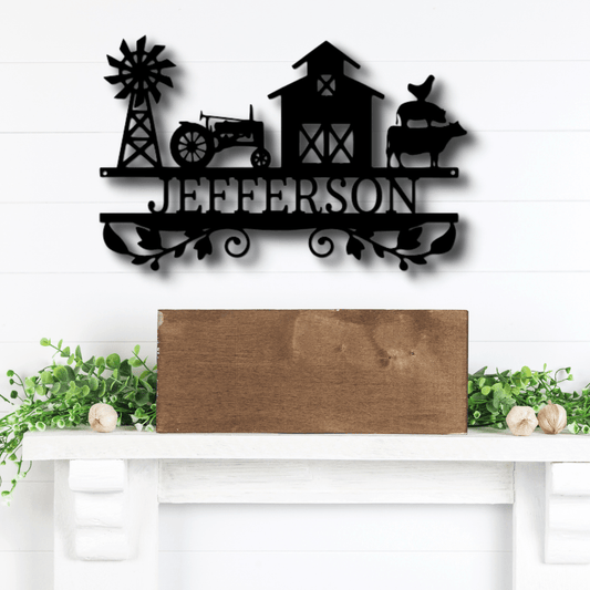 Custom Farm Sign With Tractor, Barn, Windmill And Farm Animals, Personalized Family Farm Address Sign, Outdoor Hangings. - Family Gear Collections