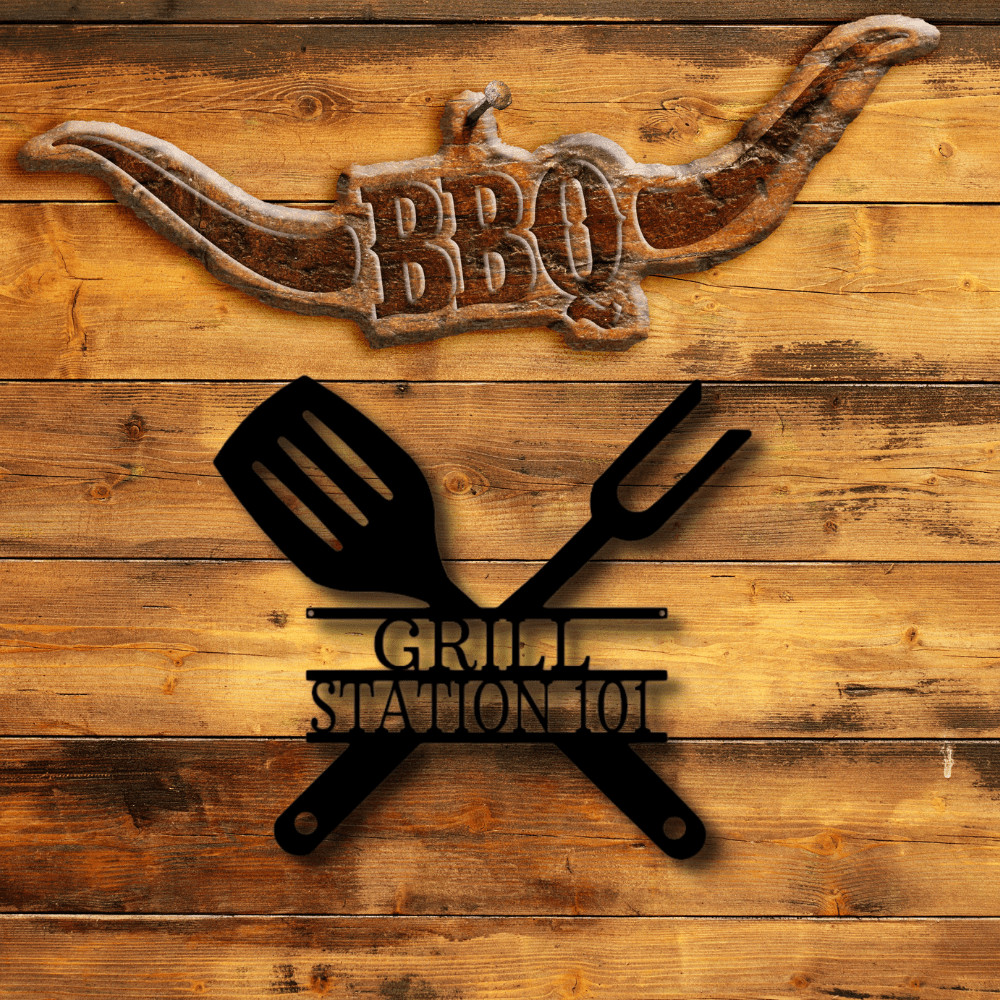 Custom Grilling Utensils Metal Sign, Personalized Name Gift For An Amazing Grill Cook, Grilling Station Decor, Festive Season Housewarming Plaque, Birthday Gift For Him. - Family Gear Collections