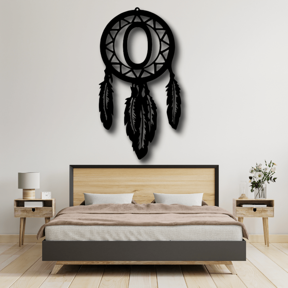 Custom Initial Dream Catcher Metal Sign, Personalized Initial Dream catcher Boho Decor, Bedroom Wall Hanging, Birthday Gift For Him. - Family Gear Collections